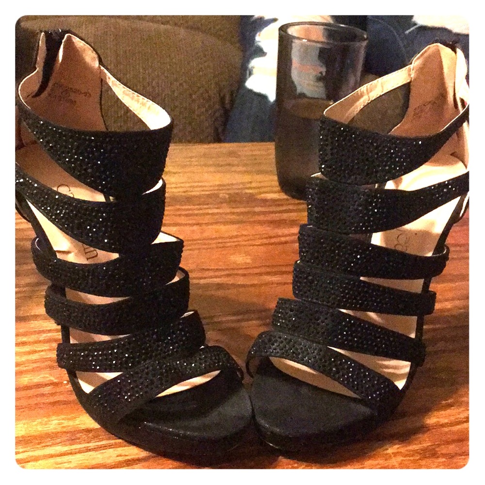 Black diamond high heels open toe size 7
